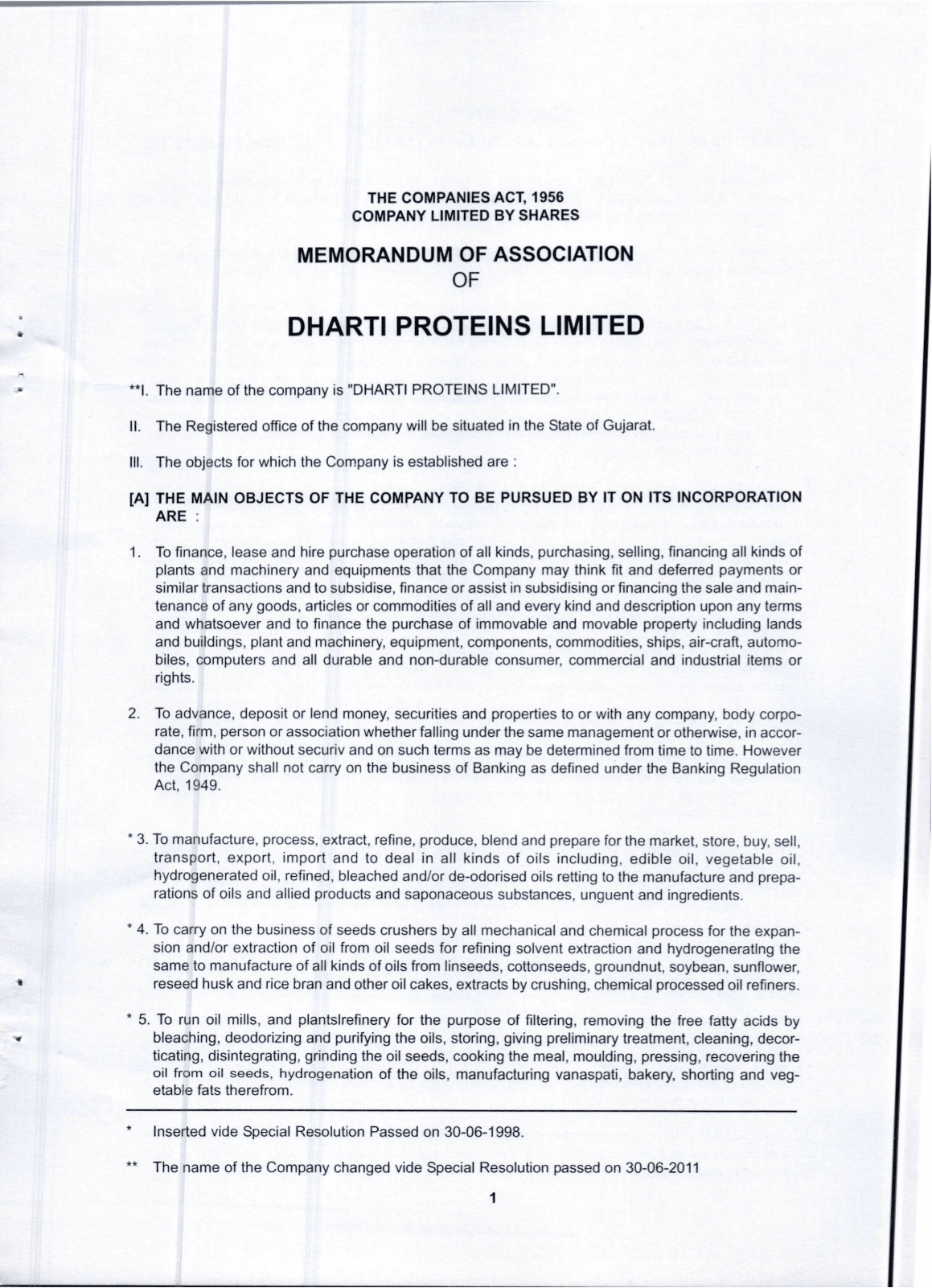 Memorandum of Association first page preview